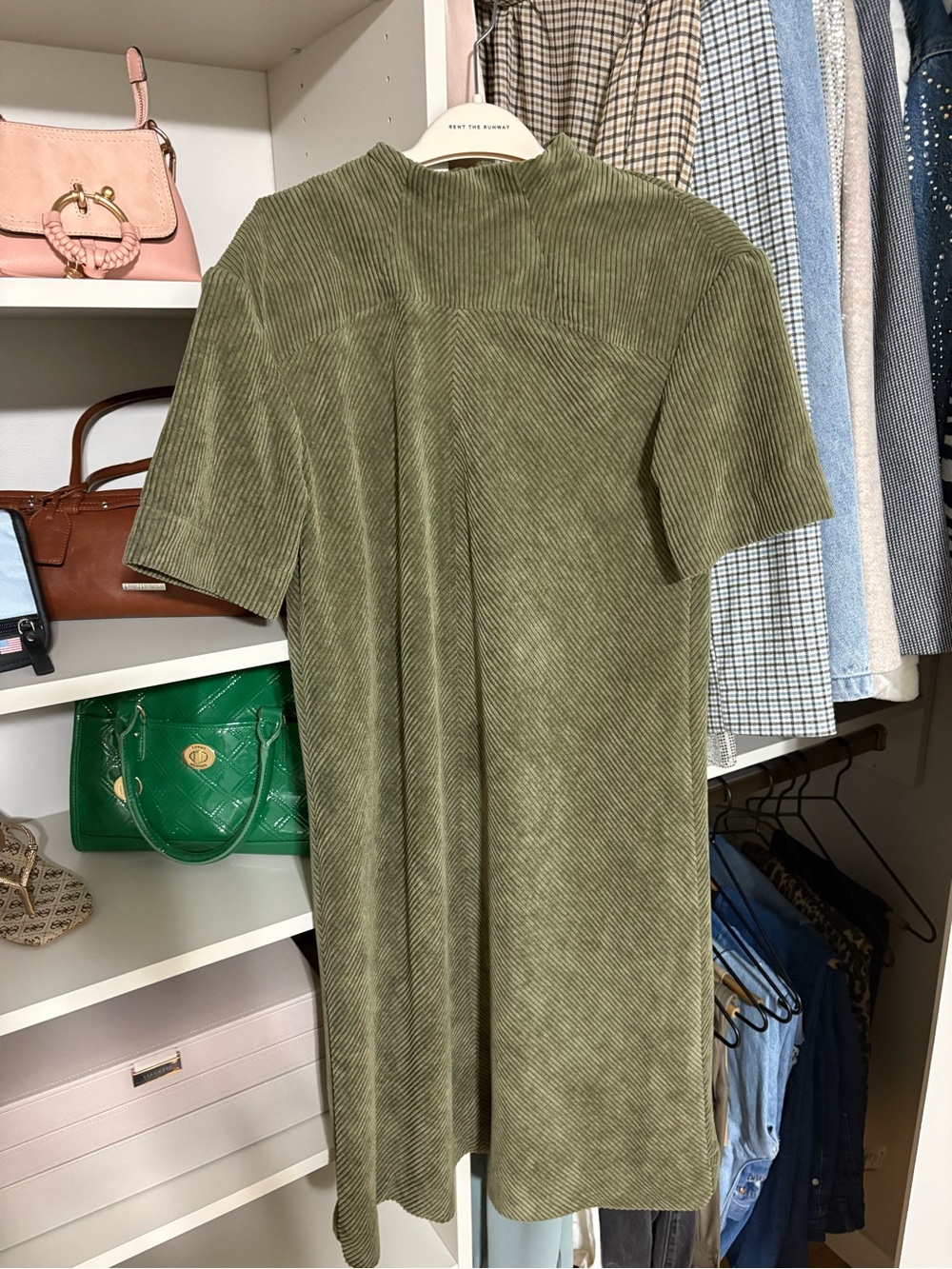 Prologue Olive Green Short Sleeve Ribbed Mini Dress